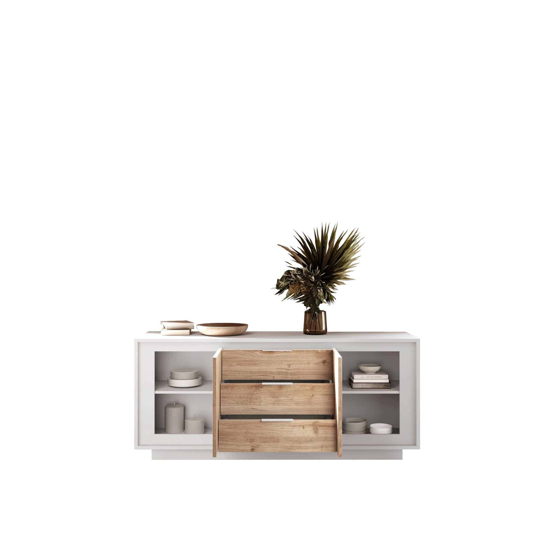 Berlin 2 Door 3 Drawer 180cm Matt White and Cadiz Oak Sideboard - FurniComp