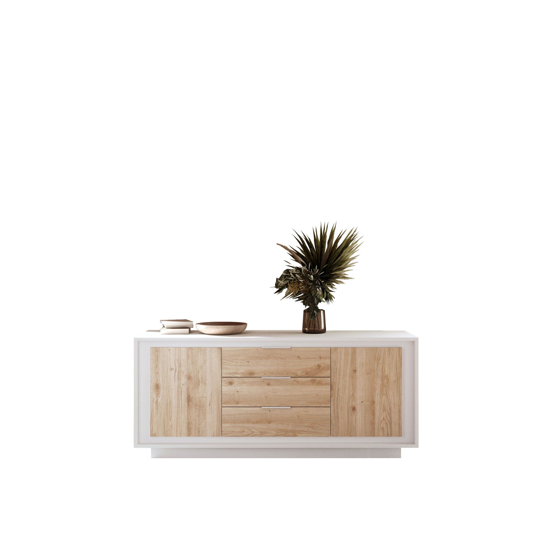 Berlin 2 Door 3 Drawer 180cm Matt White and Cadiz Oak Sideboard - FurniComp