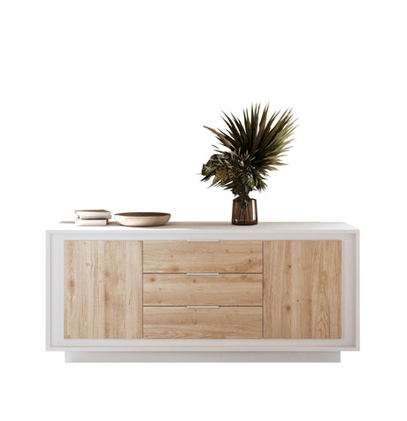 Berlin 2 Door 3 Drawer 180cm Matt White and Cadiz Oak Sideboard - FurniComp