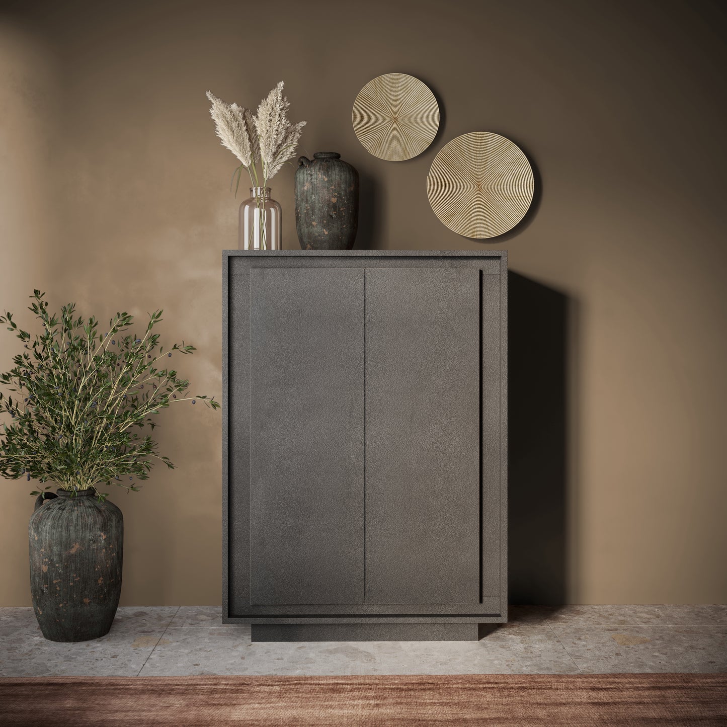 Berlin 2 Door 106cm Grey Highboard/Tall Sideboard - FurniComp