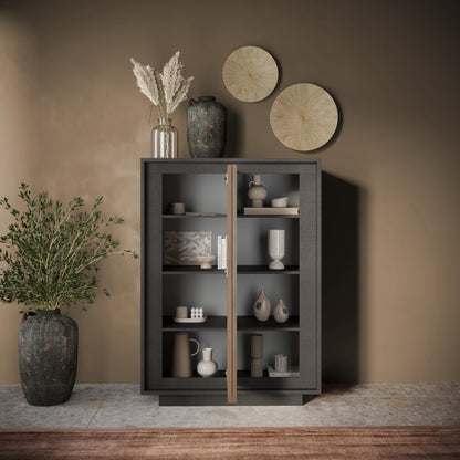 Berlin 2 Door 106cm Grey and Mercure Oak Highboard/Tall Sideboard - FurniComp