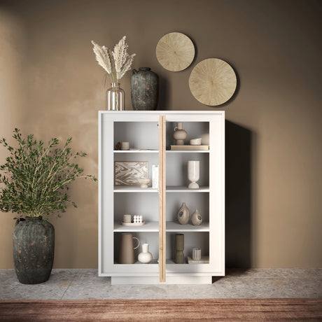 Berlin 2 Door 106cm Matt White and Cadiz Oak Highboard/Tall Sideboard - FurniComp