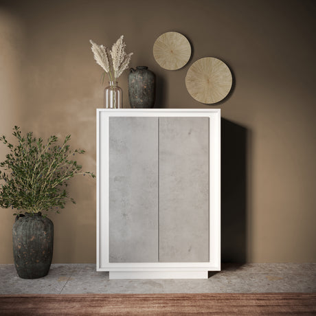Berlin 2 Door 106cm Matt White and Concrete Grey Highboard/Tall Sideboard - FurniComp