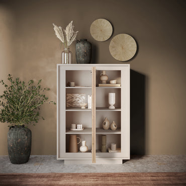 Berlin 2 Door 106cm Cashmere and Cadiz Oak Highboard/Tall Sideboard - FurniComp