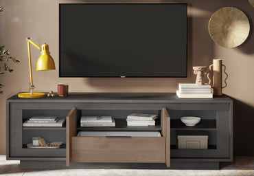 Berlin 2 Door 1 Drawer 180cm Grey and Mercure Oak TV Stand - FurniComp