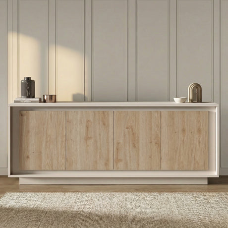 Berlin 4 Door 207cm Cashmere and Cadiz Oak Sideboard - FurniComp