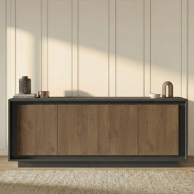 Berlin 4 Door 207cm Grey and Mercure Oak Sideboard - FurniComp