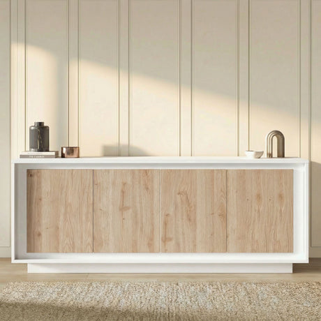 Berlin 4 Door 207cm Matt White and Cadiz Oak Sideboard - FurniComp