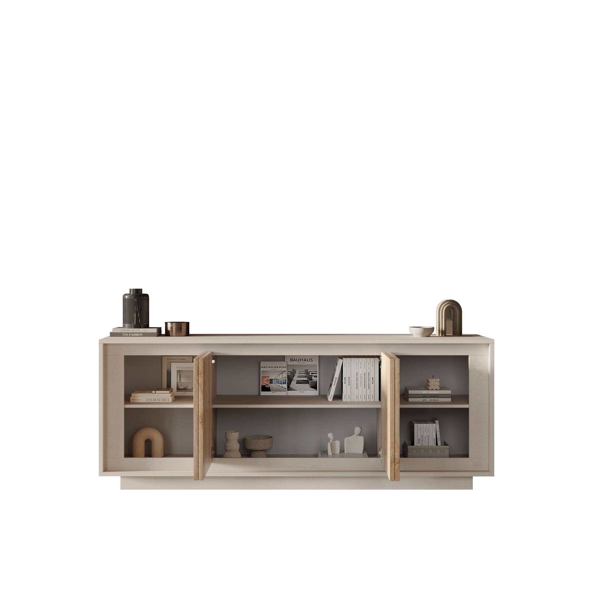 Berlin 4 Door 207cm Cashmere and Cadiz Oak Sideboard - FurniComp