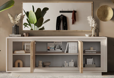 Berlin 4 Door 207cm Cashmere and Cadiz Oak Sideboard - FurniComp