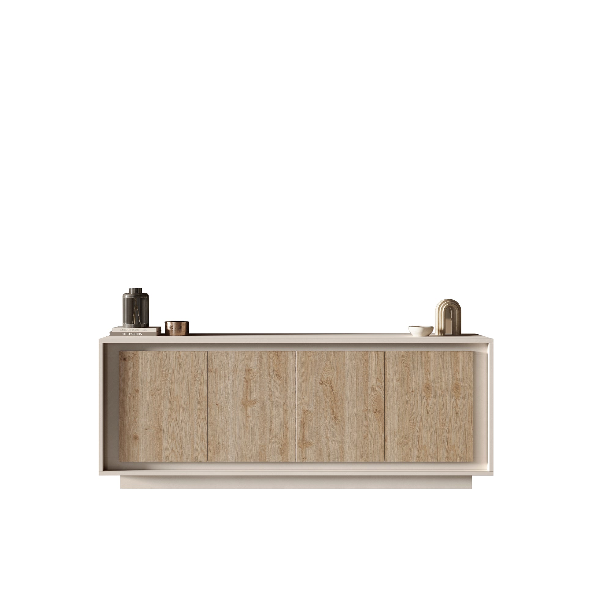 Berlin 4 Door 207cm Cashmere and Cadiz Oak Sideboard - FurniComp