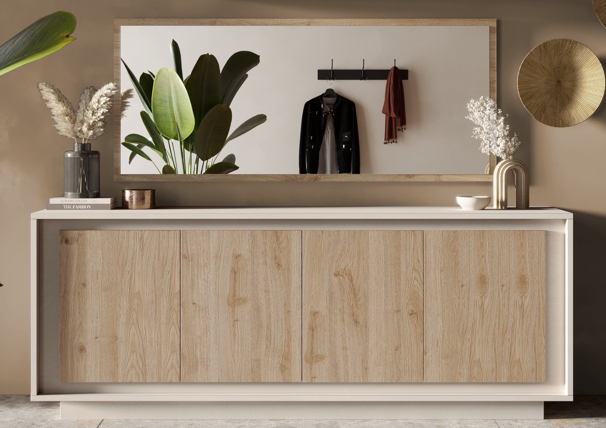 Berlin 4 Door 207cm Cashmere and Cadiz Oak Sideboard - FurniComp