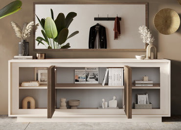 Berlin 4 Door 207cm Cashmere and Mercure Oak Sideboard - FurniComp