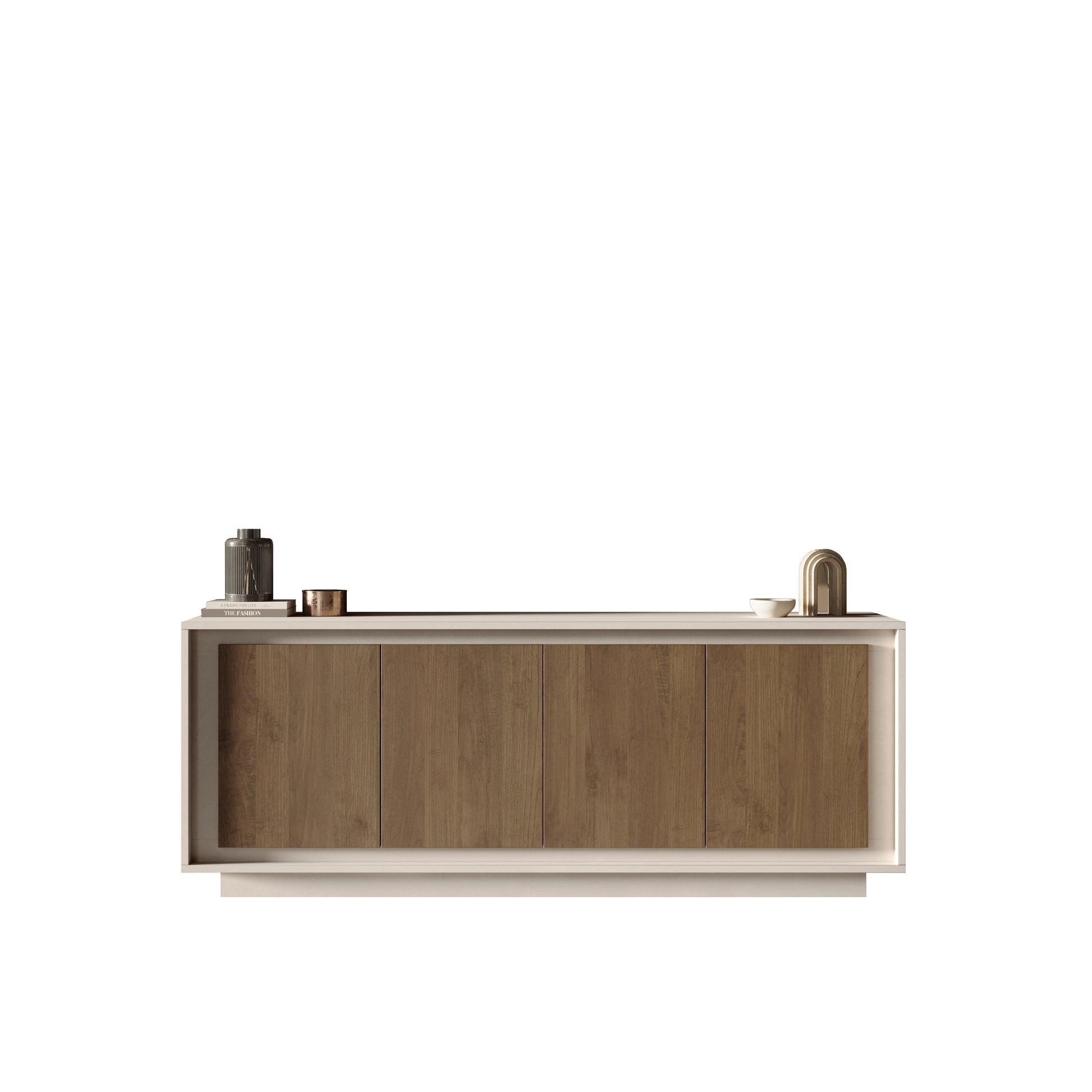 Berlin 4 Door 207cm Cashmere and Mercure Oak Sideboard - FurniComp