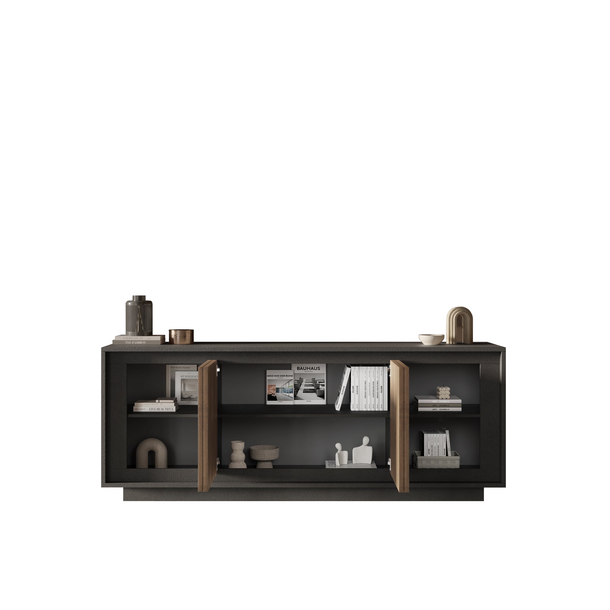 Berlin 4 Door 207cm Grey and Mercure Oak Sideboard - FurniComp