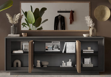 Berlin 4 Door 207cm Grey and Mercure Oak Sideboard - FurniComp