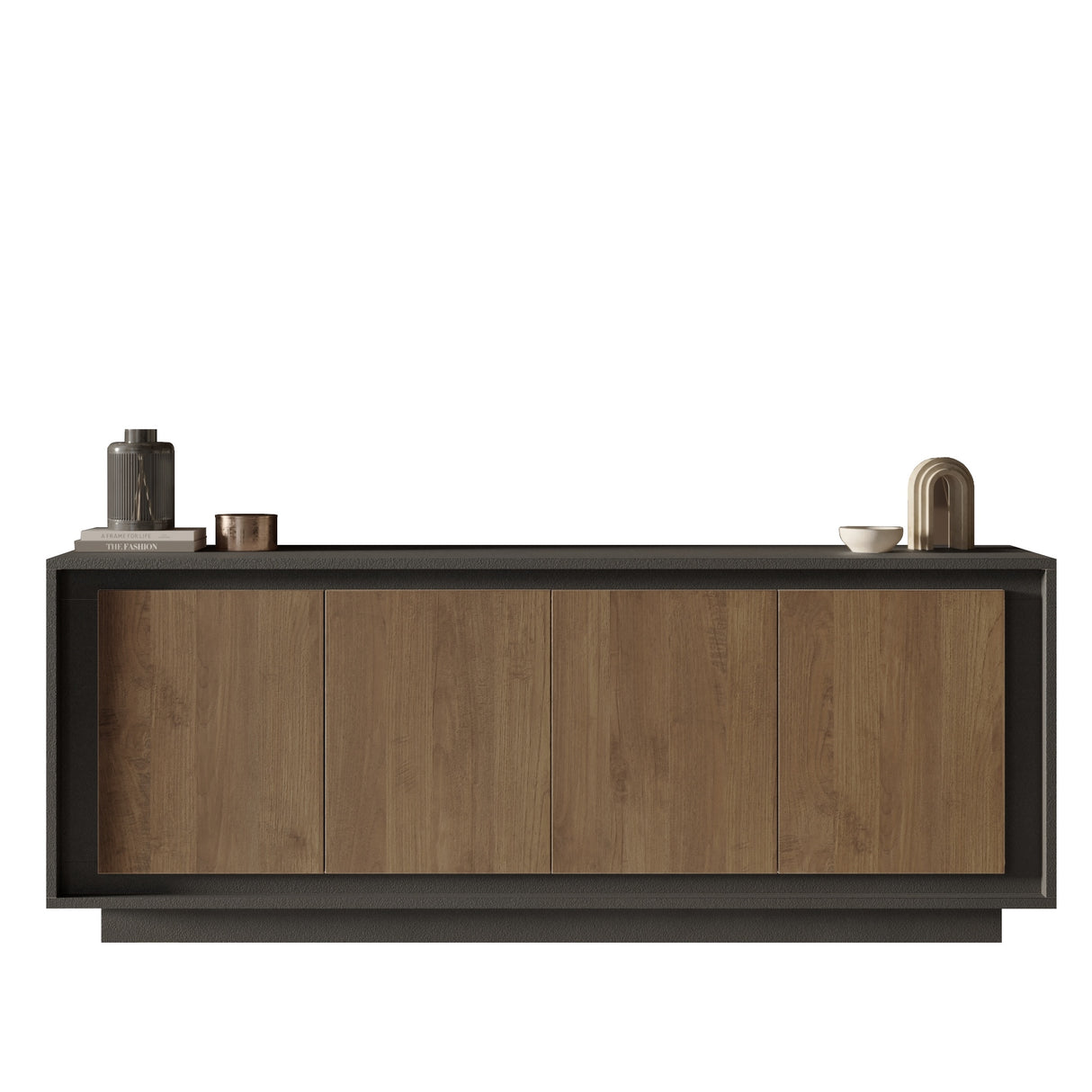 Berlin 4 Door 207cm Grey and Mercure Oak Sideboard - FurniComp