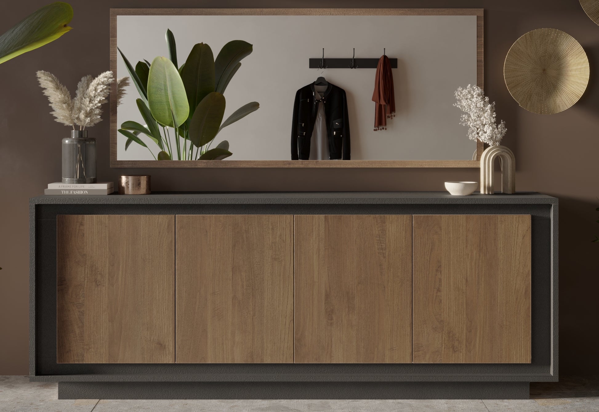 Berlin 4 Door 207cm Grey and Mercure Oak Sideboard - FurniComp