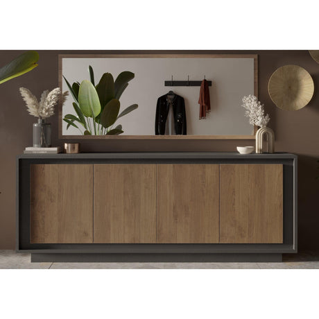 Berlin 4 Door 207cm Grey and Mercure Oak Sideboard - FurniComp