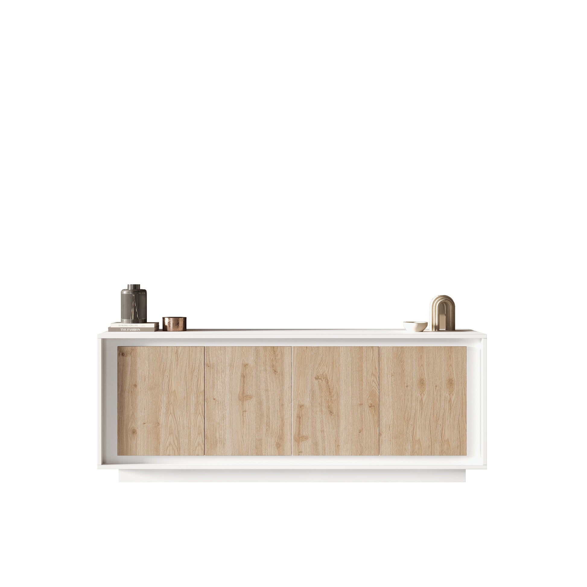 Berlin 4 Door 207cm Matt White and Cadiz Oak Sideboard - FurniComp