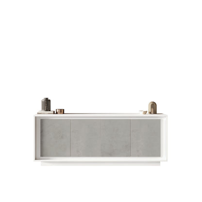 Berlin 4 Door 207cm Matt White and Concrete Grey Sideboard - FurniComp