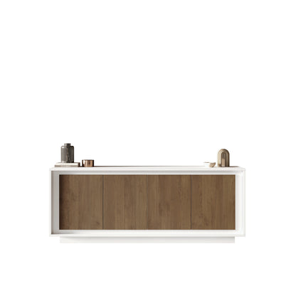 Berlin 4 Door 207cm Matt White and Mercure Oak Sideboard - FurniComp