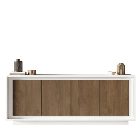Berlin 4 Door 207cm Matt White and Mercure Oak Sideboard - FurniComp