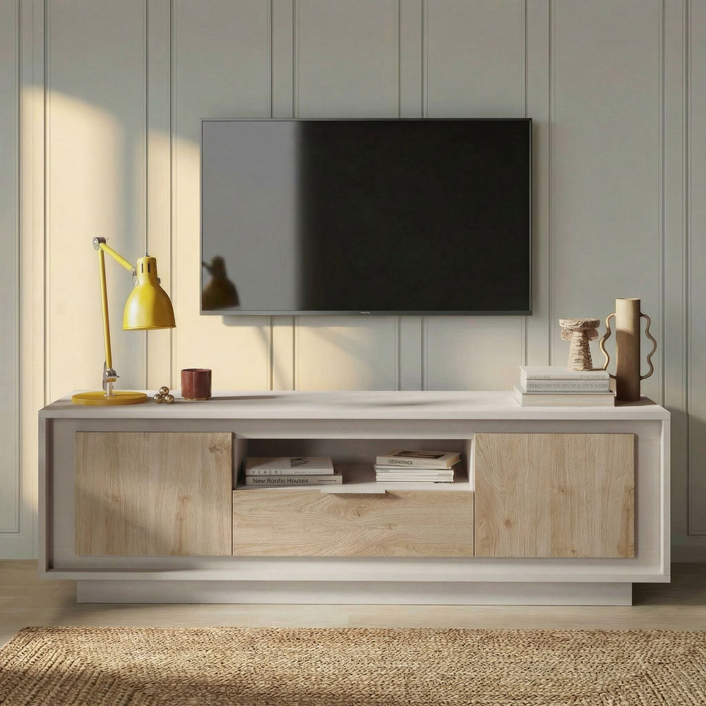 Berlin 2 Door 1 Drawer 180cm Cashmere and Cadiz Oak TV Stand - FurniComp