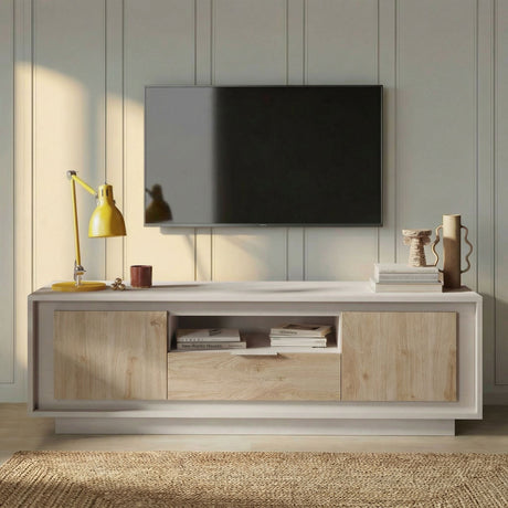 Berlin 2 Door 1 Drawer 180cm Cashmere and Cadiz Oak TV Stand - FurniComp