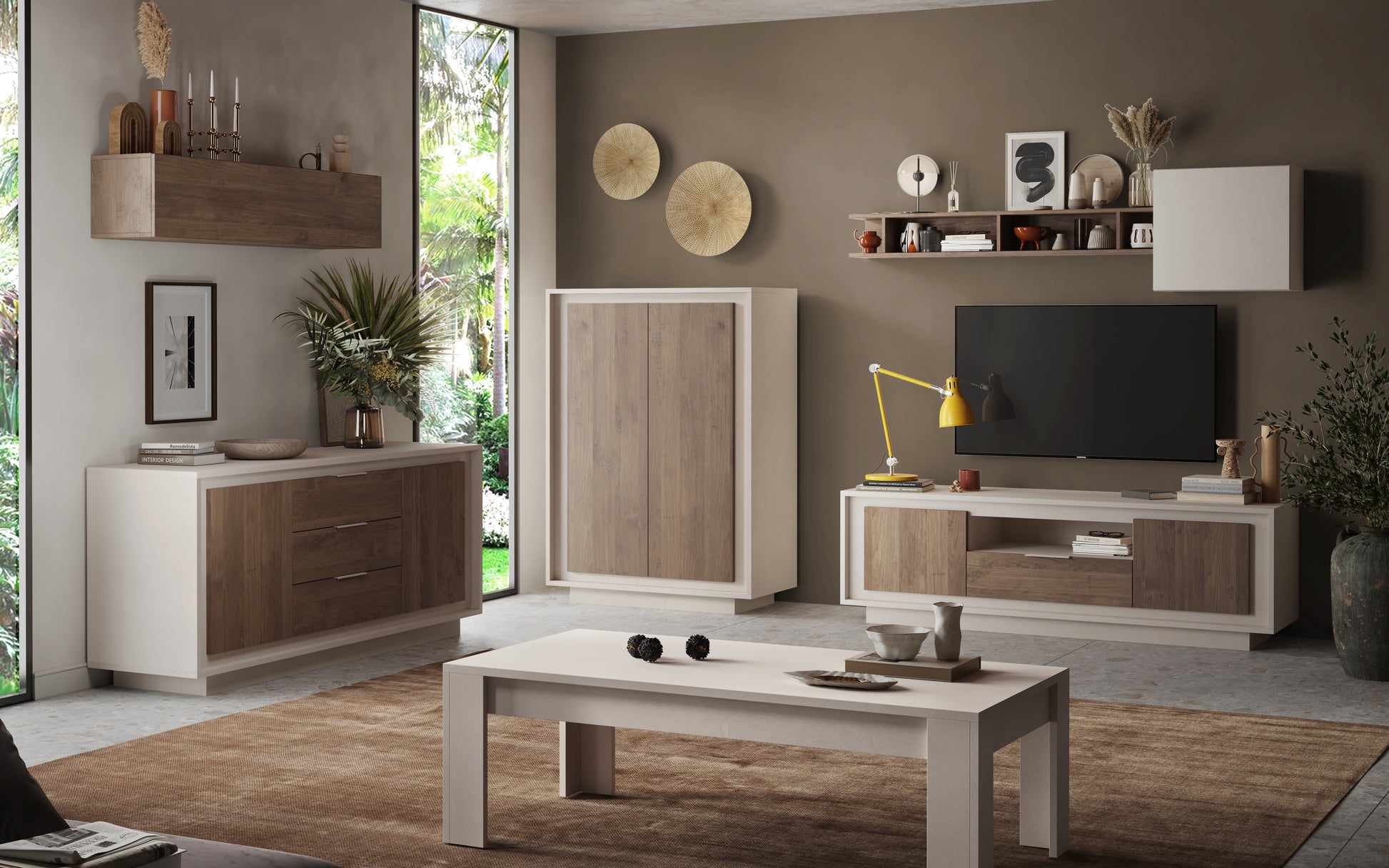 Berlin 2 Door 3 Drawer 180cm Cashmere and Mercure Oak Sideboard - FurniComp