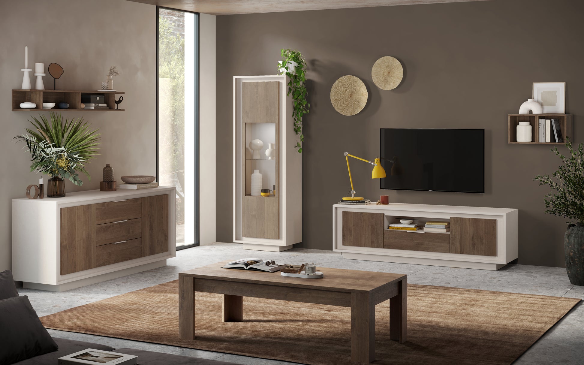 Berlin 2 Door 3 Drawer 180cm Cashmere and Mercure Oak Sideboard - FurniComp