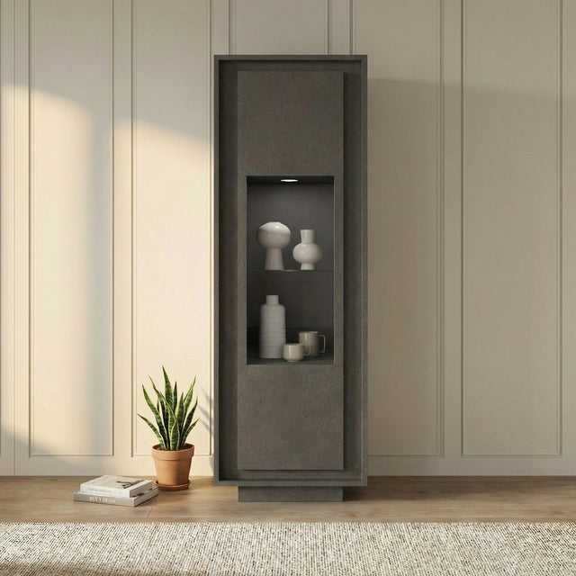 Berlin 1 Door 67cm Grey Glass Display Cabinet - FurniComp