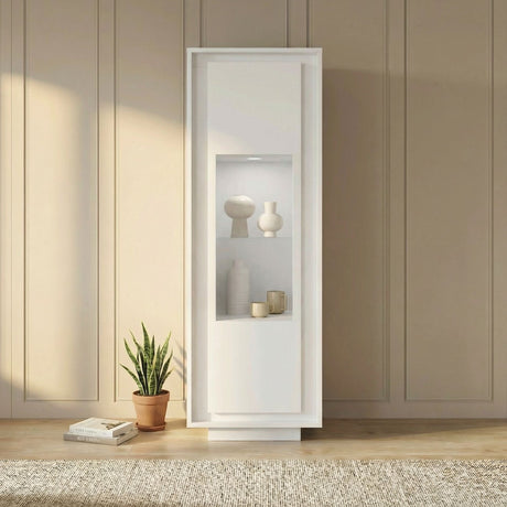 Berlin 1 Door 67cm Matt White Glass Display Cabinet - FurniComp