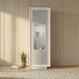 Berlin 1 Door 67cm Matt White and Concrete Grey Glass Display Cabinet - FurniComp