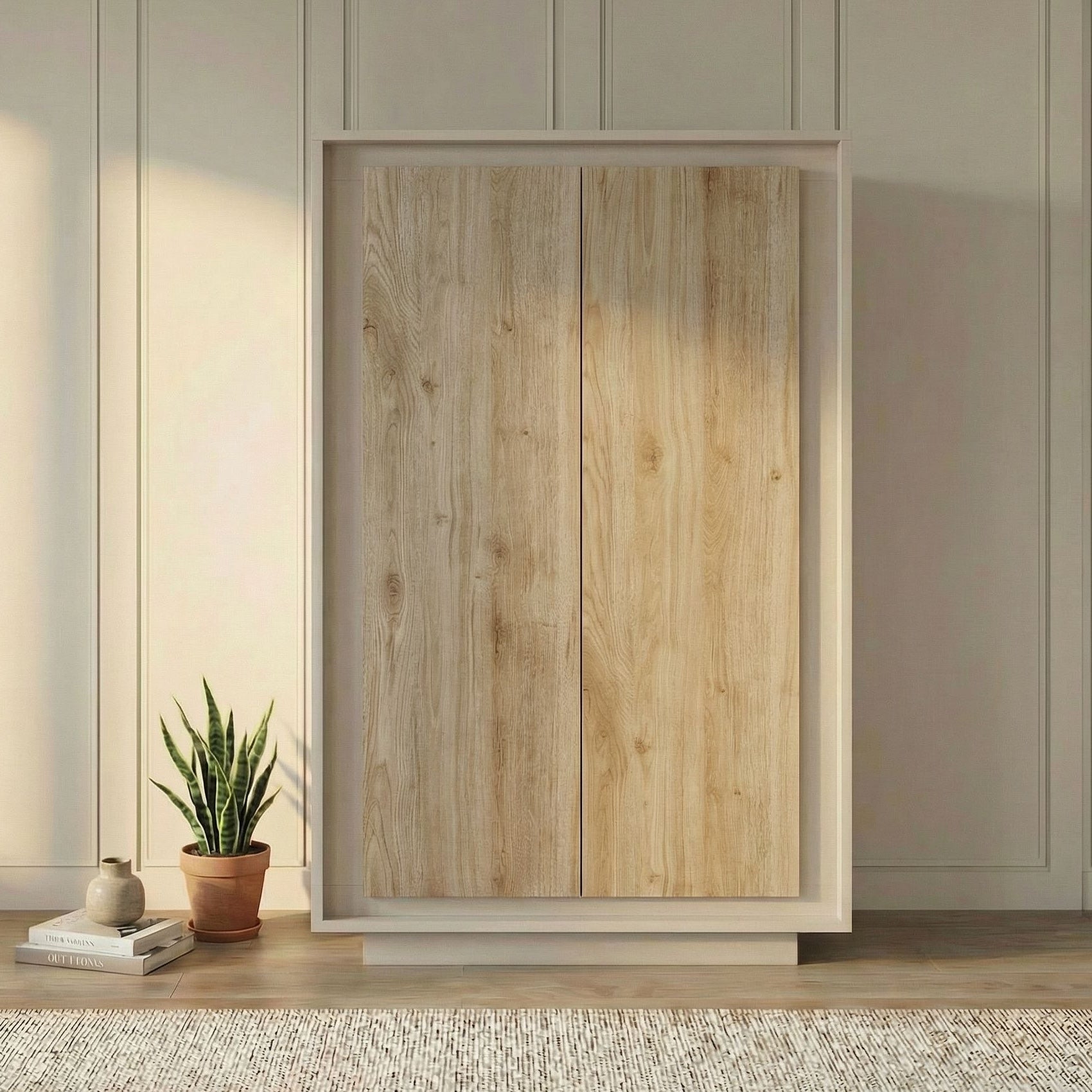 Berlin 2 Door 106cm Cashmere and Cadiz Oak Highboard/Tall