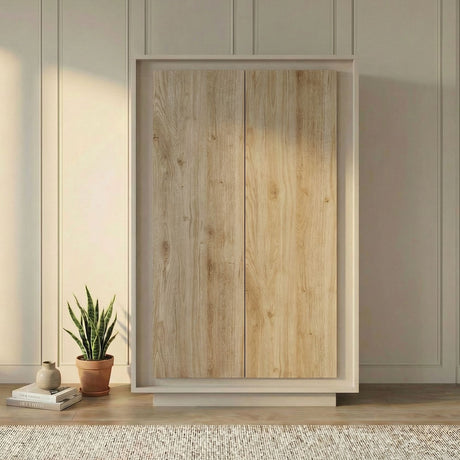 Berlin 2 Door 106cm Cashmere and Cadiz Oak Highboard/Tall Sideboard - FurniComp
