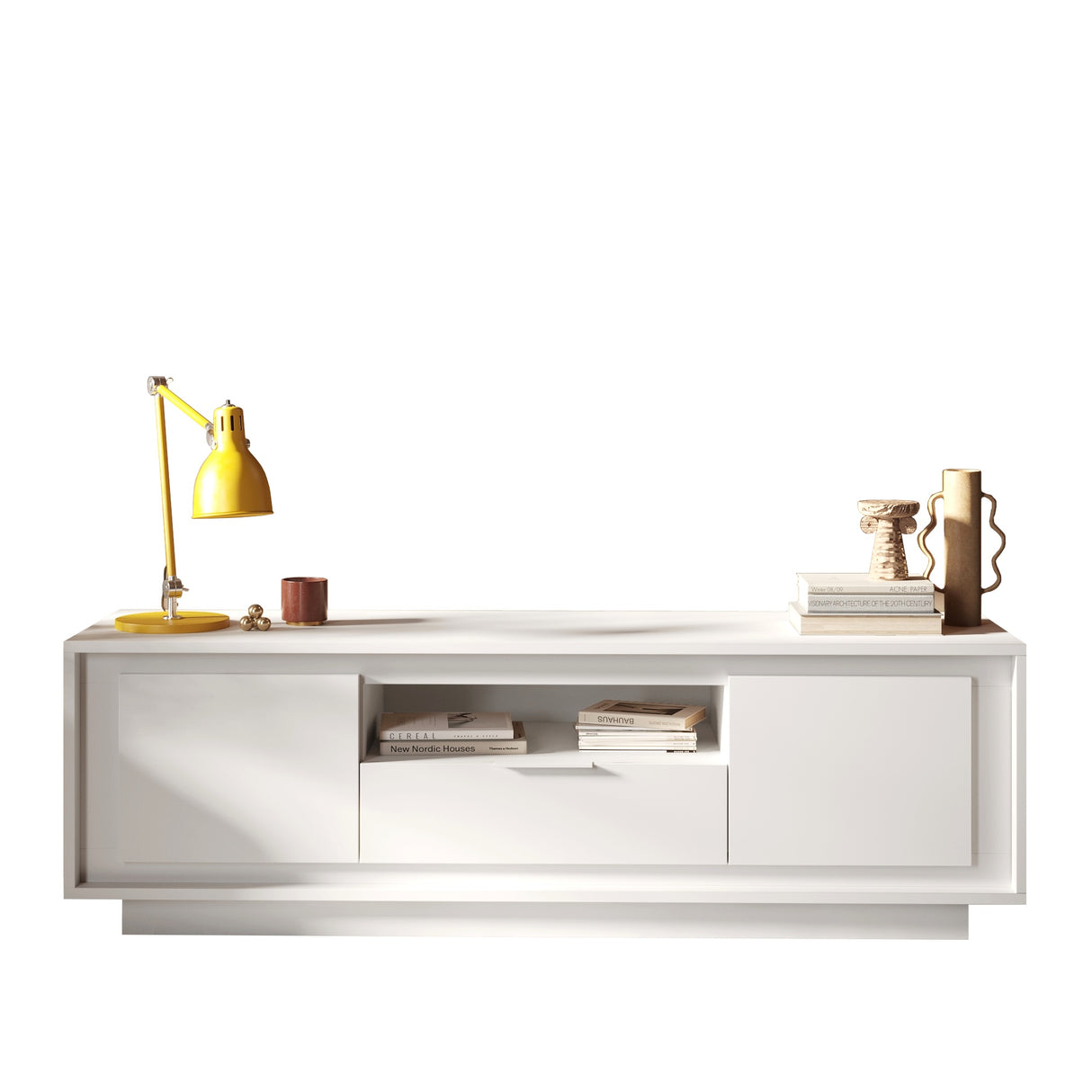 Berlin 2 Door 1 Drawer 180cm Matt White TV Stand - FurniComp