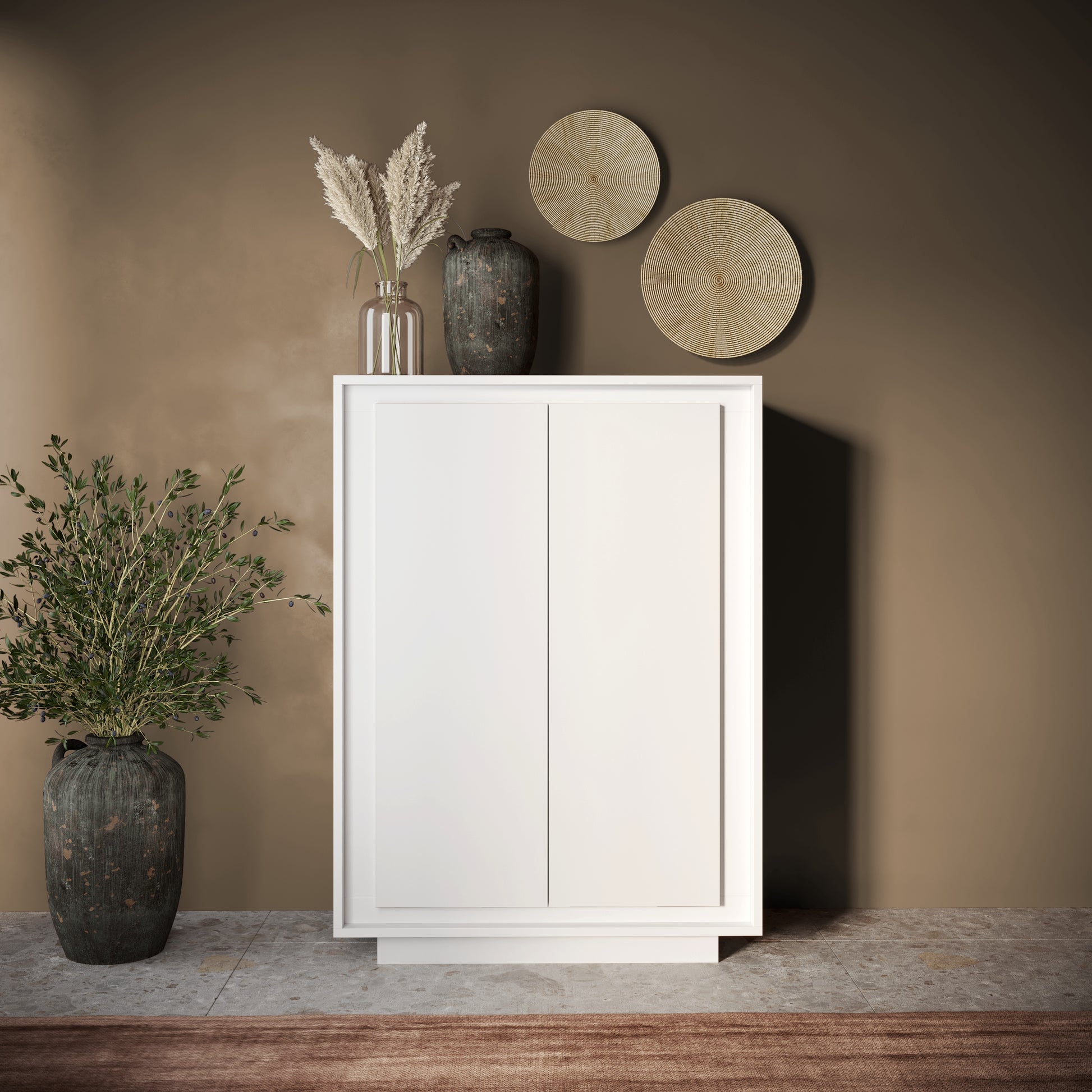 Berlin 2 Door 106cm Matt White Highboard/Tall Sideboard - FurniComp