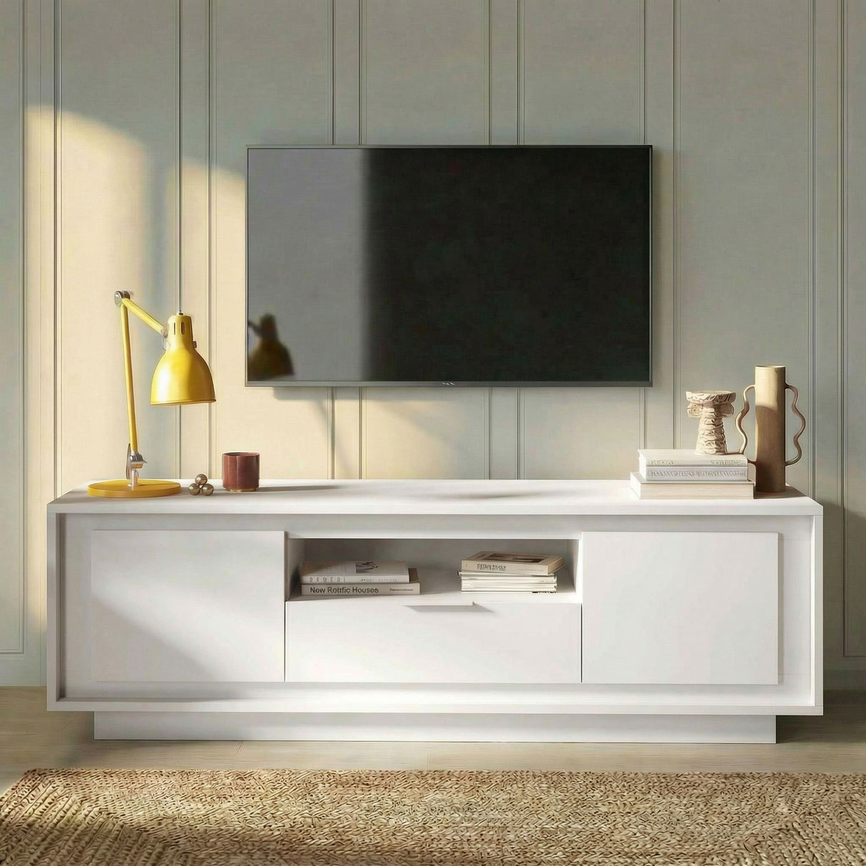 Berlin 2 Door 1 Drawer 180cm Matt White TV Stand - FurniComp