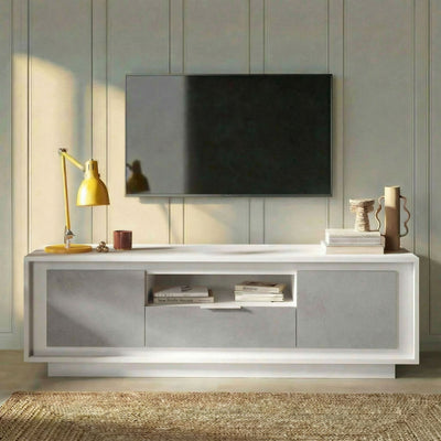 Berlin 2 Door 1 Drawer 180cm Matt White and Concrete Grey TV Stand