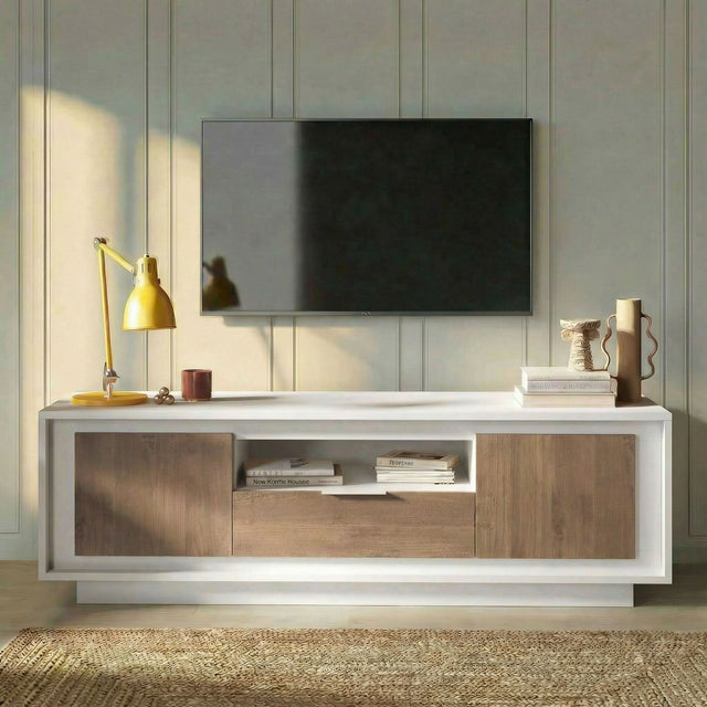 Berlin 2 Door 1 Drawer 180cm Matt White and Mercure Oak Oak TV Stand - FurniComp