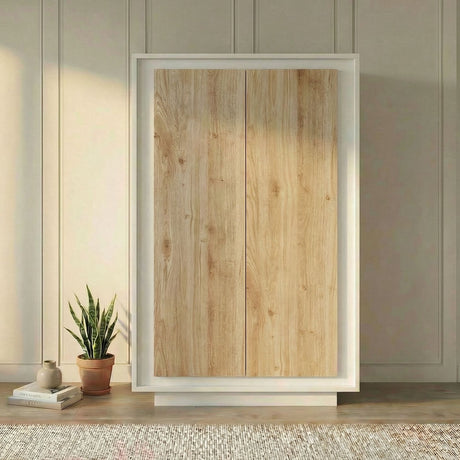 Berlin 2 Door 106cm Matt White and Cadiz Oak Highboard/Tall Sideboard - FurniComp