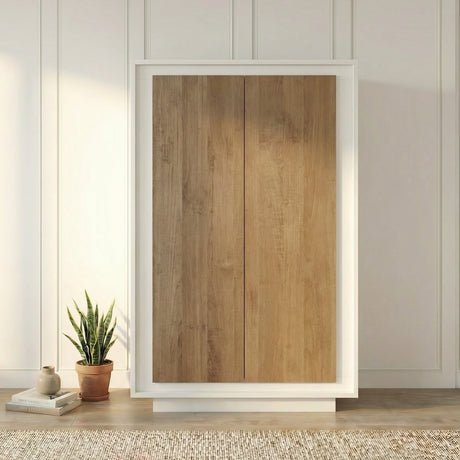 Berlin 2 Door 106cm Matt White and Mercure Oak Highboard/Tall Sideboard - FurniComp