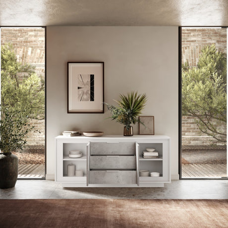 Berlin 2 Door 3 Drawer 180cm Matt White and Concrete Grey Sideboard - FurniComp