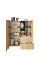 Beverly 100cm 2 Door 2 Drawer Highboard with Bookshelf - Oak & Olive Green - FurniComp