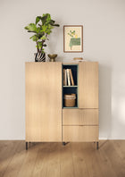 Beverly 100cm 2 Door 2 Drawer Highboard with Bookshelf - Oak & Olive Green - FurniComp