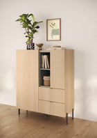 Beverly 100cm 2 Door 2 Drawer Highboard with Bookshelf - Oak & Olive Green - FurniComp