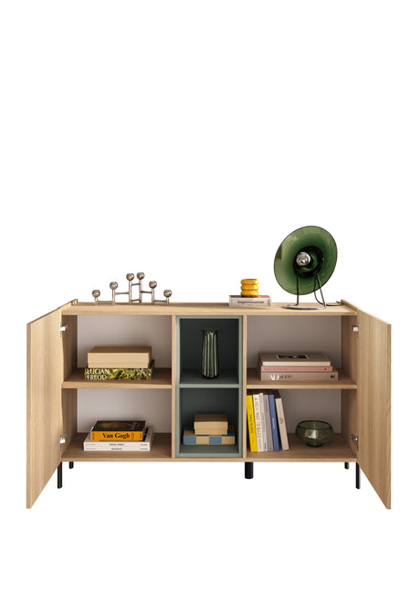 Beverly 130cm 2 Door Sideboard - Oak & Olive Green - FurniComp