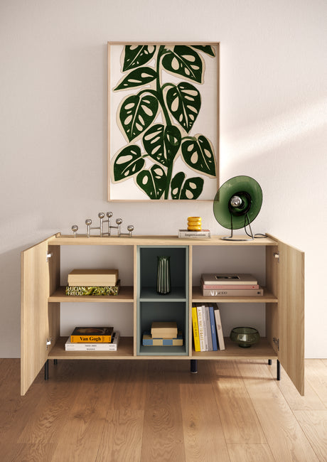 Beverly 130cm 2 Door Sideboard - Oak & Olive Green - FurniComp