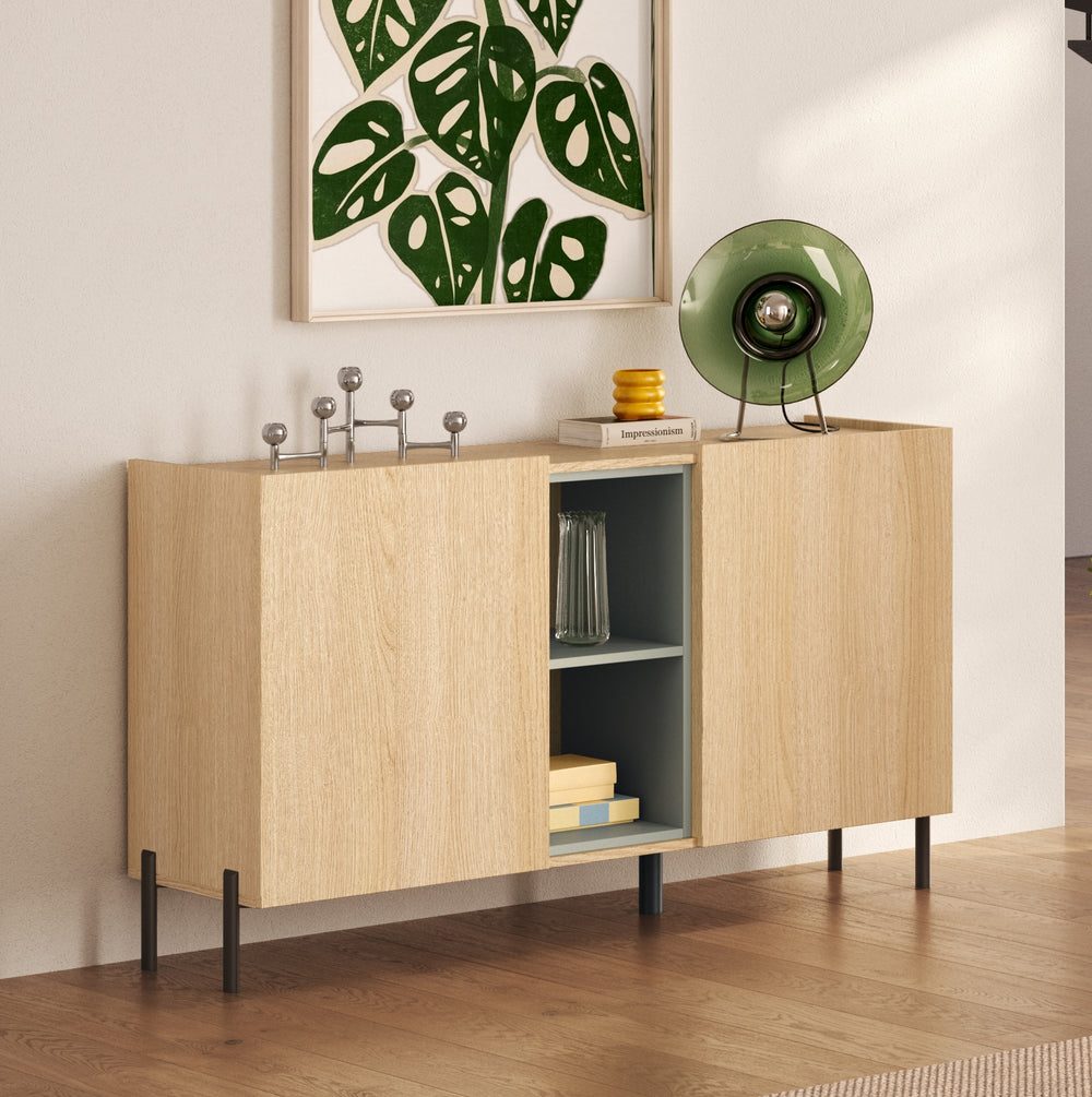Beverly 130cm 2 Door Sideboard - Oak & Olive Green - FurniComp